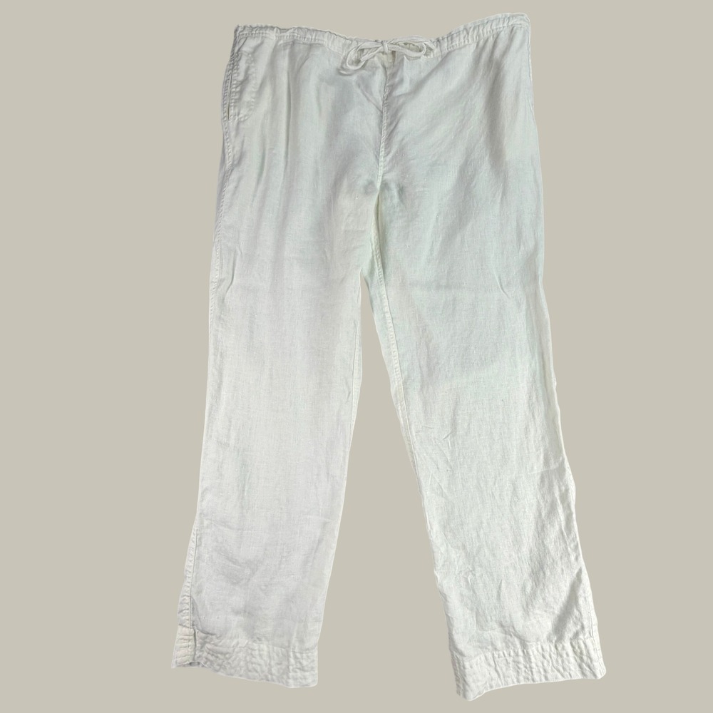 Island Importer Mens 100% Linen Drawstring Beach Pants XL White Coastal Summer